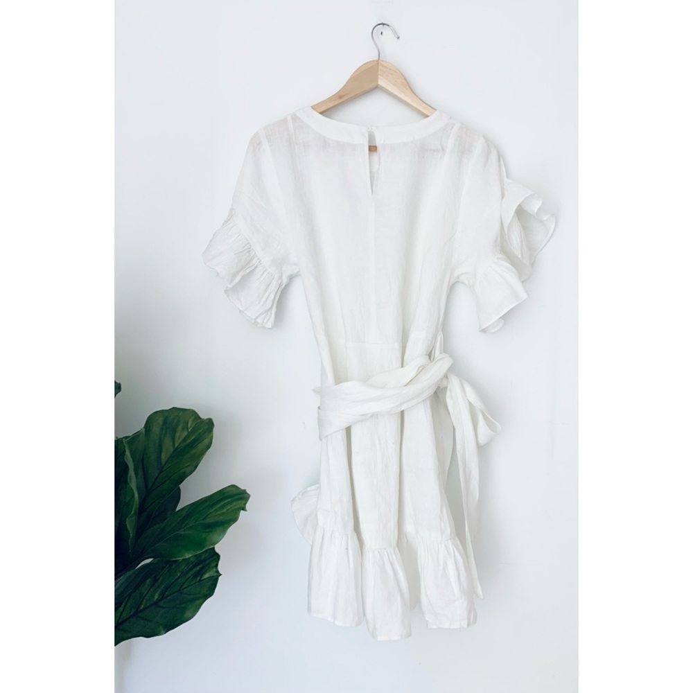 Linen Ruffle Wrap Dress - Picture 2 of 7